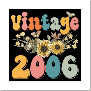 Vintage 2006 Sunflower Floral Retro Groovy 17th Birthday Posters and Art